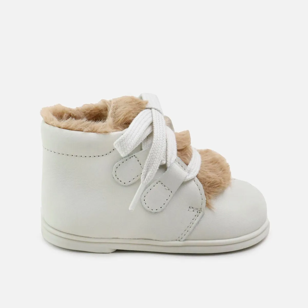 Papanatas Ivory and Fur Laceup Baby Bootie