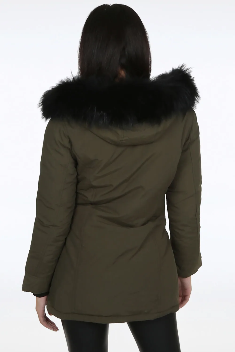 Parka With Fur Trim Hood In Khaki