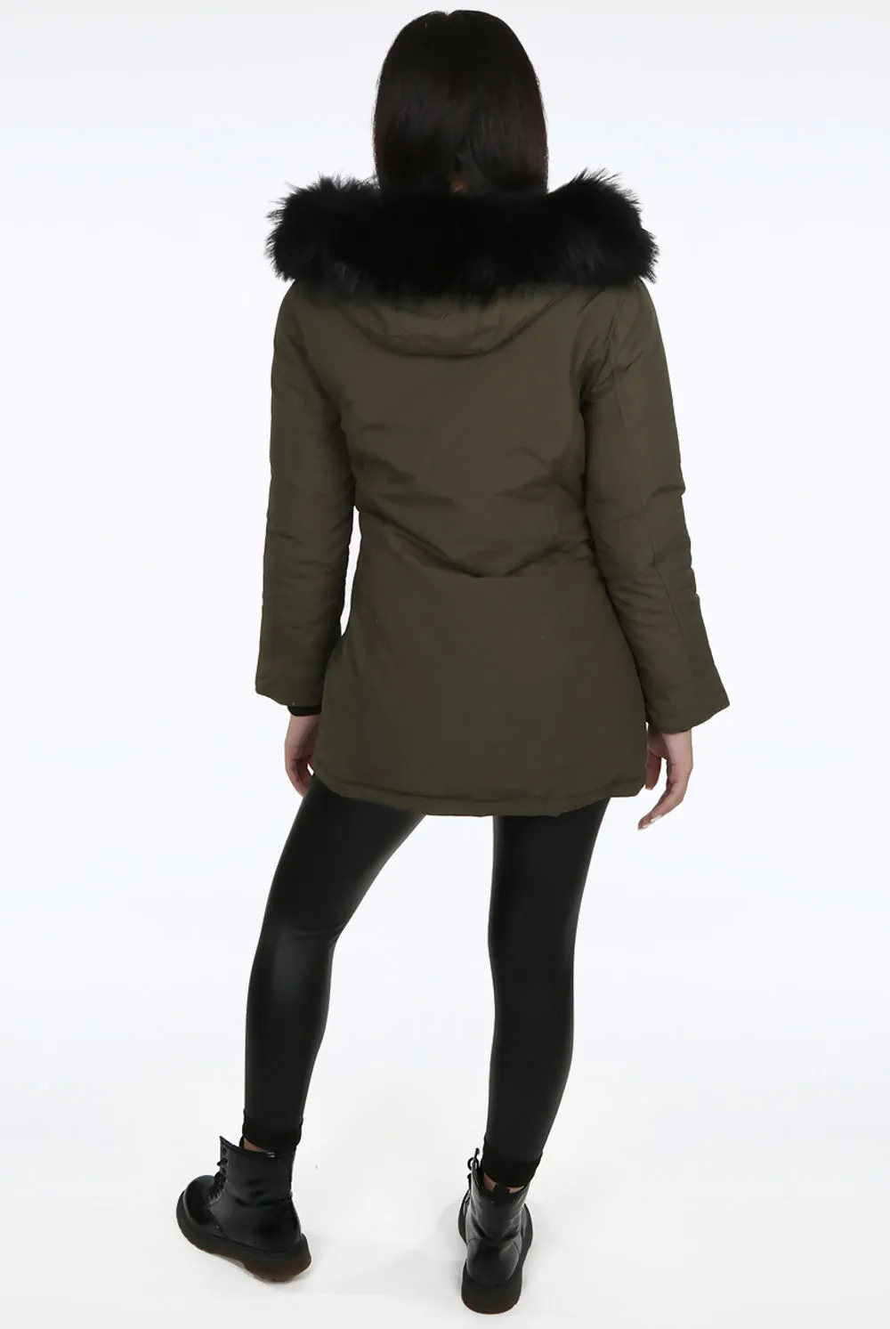 Parka With Fur Trim Hood In Khaki