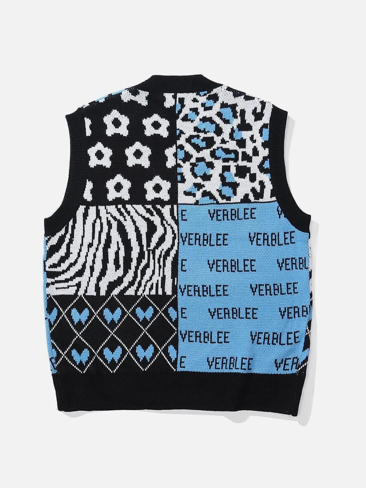 Patchwork Leopard Bow Letters Knit Vest