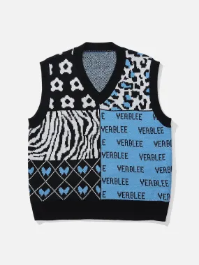 Patchwork Leopard Bow Letters Knit Vest