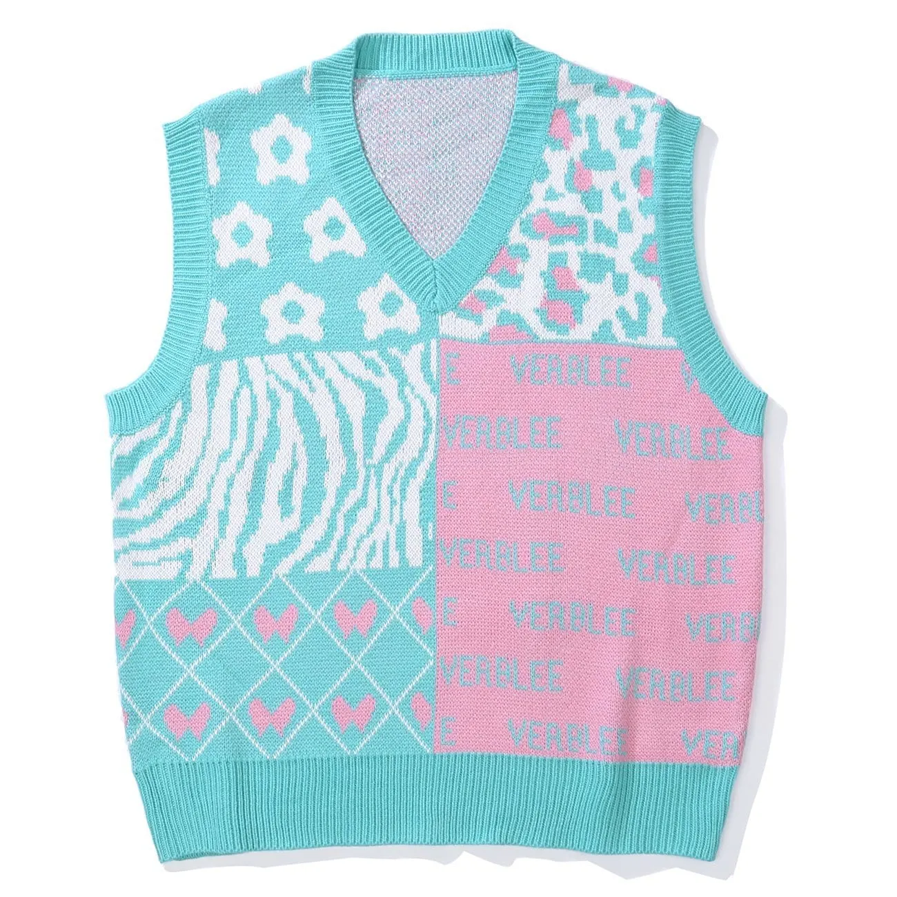 Patchwork Leopard Bow Letters Knit Vest