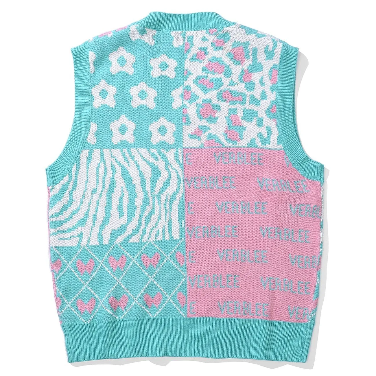 Patchwork Leopard Bow Letters Knit Vest