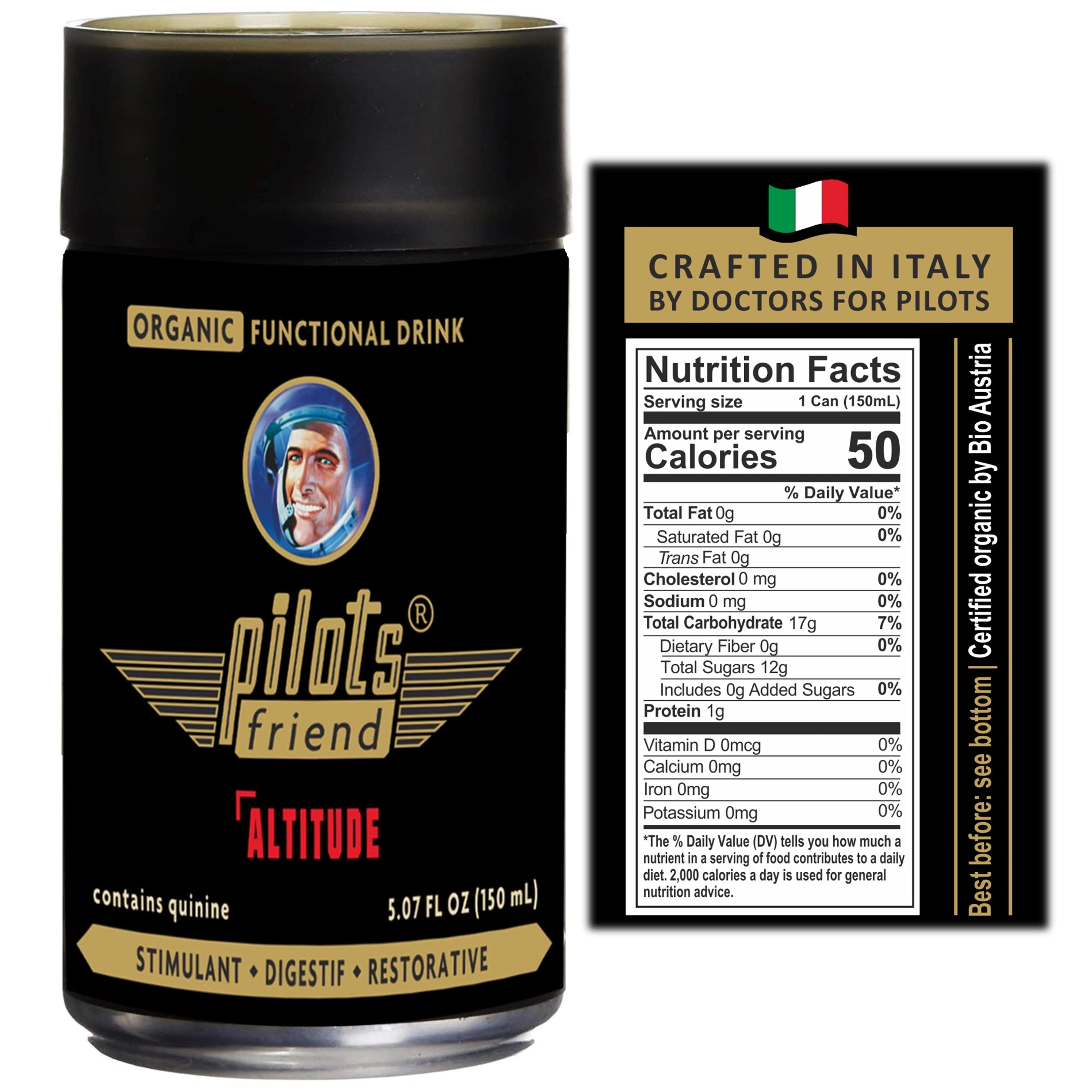 PilotsFriend Altitude Organic Functional Drink - Stimulant, Digestive and Restorative 3-in-1 Formula - All Natural, Vegan and NO