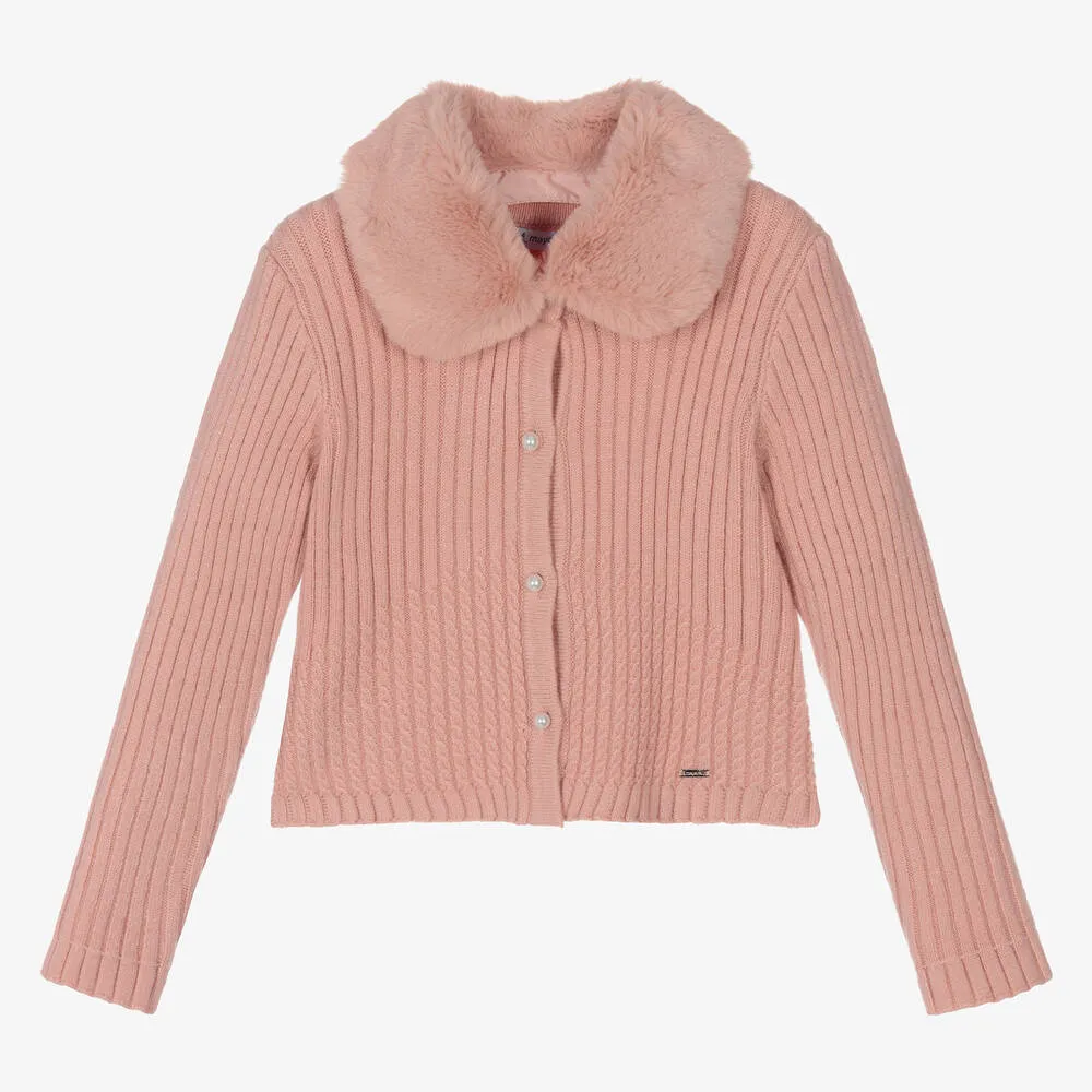 Pink Fur Trimmed Cardigan