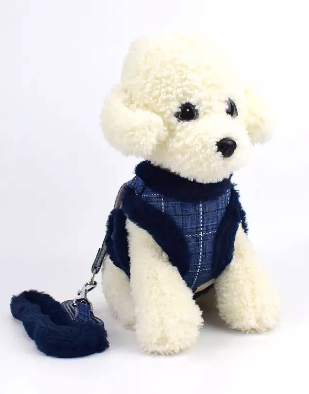 Plaid Faux Fur Dog Harness And Leash