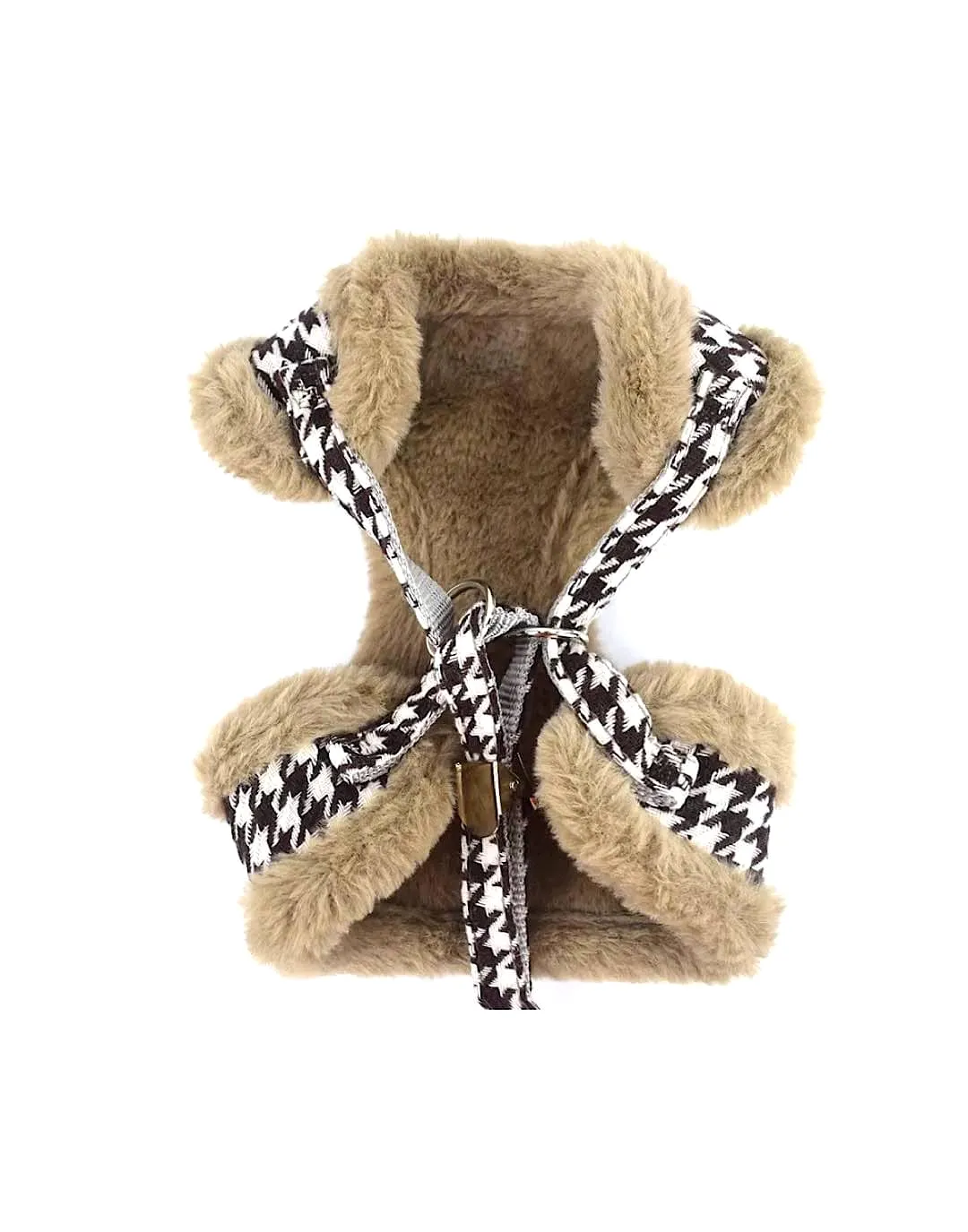 Plaid Faux Fur Dog Harness And Leash