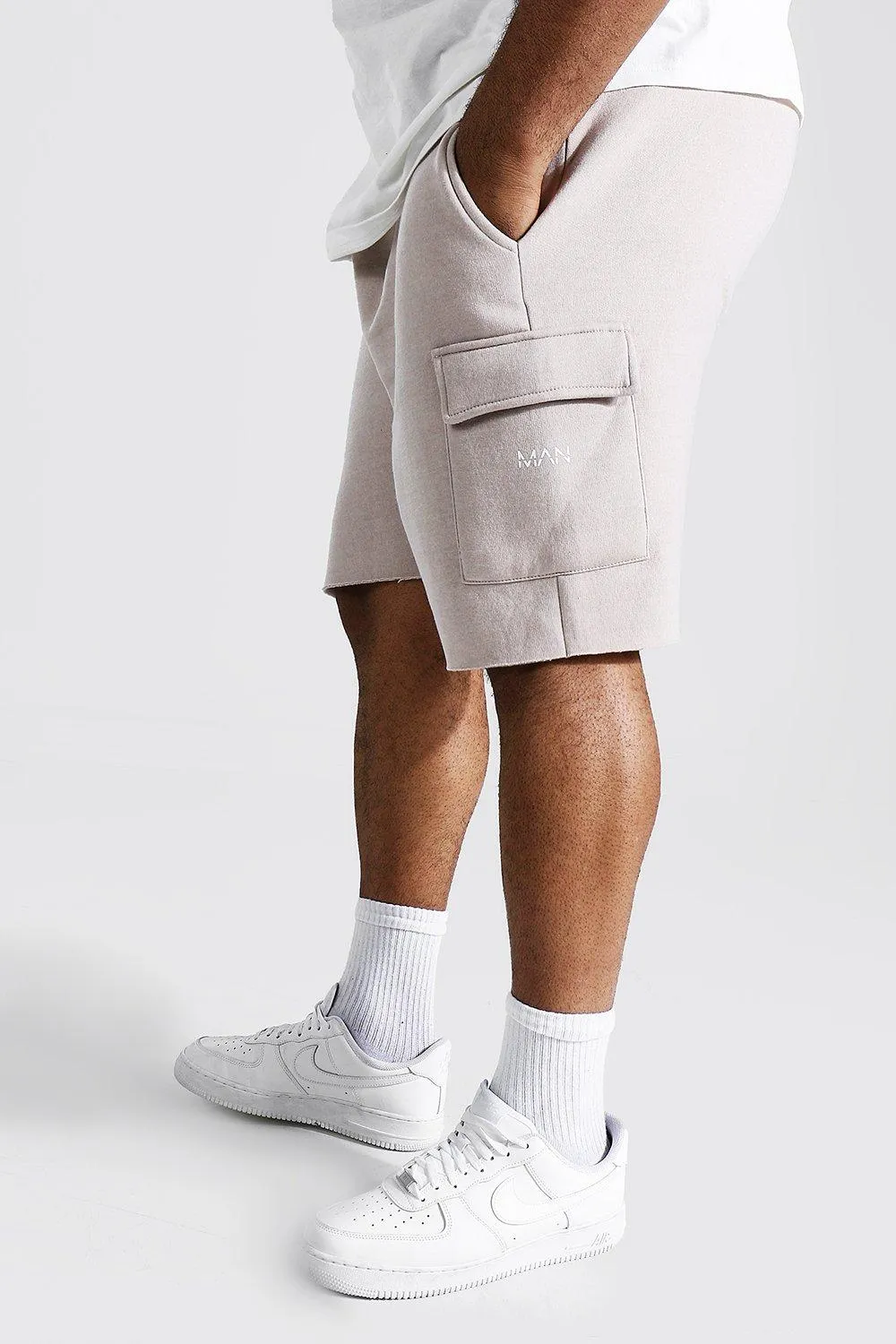 Plus Man Cargo Jersey Short With Raw Hem | boohooMAN UK