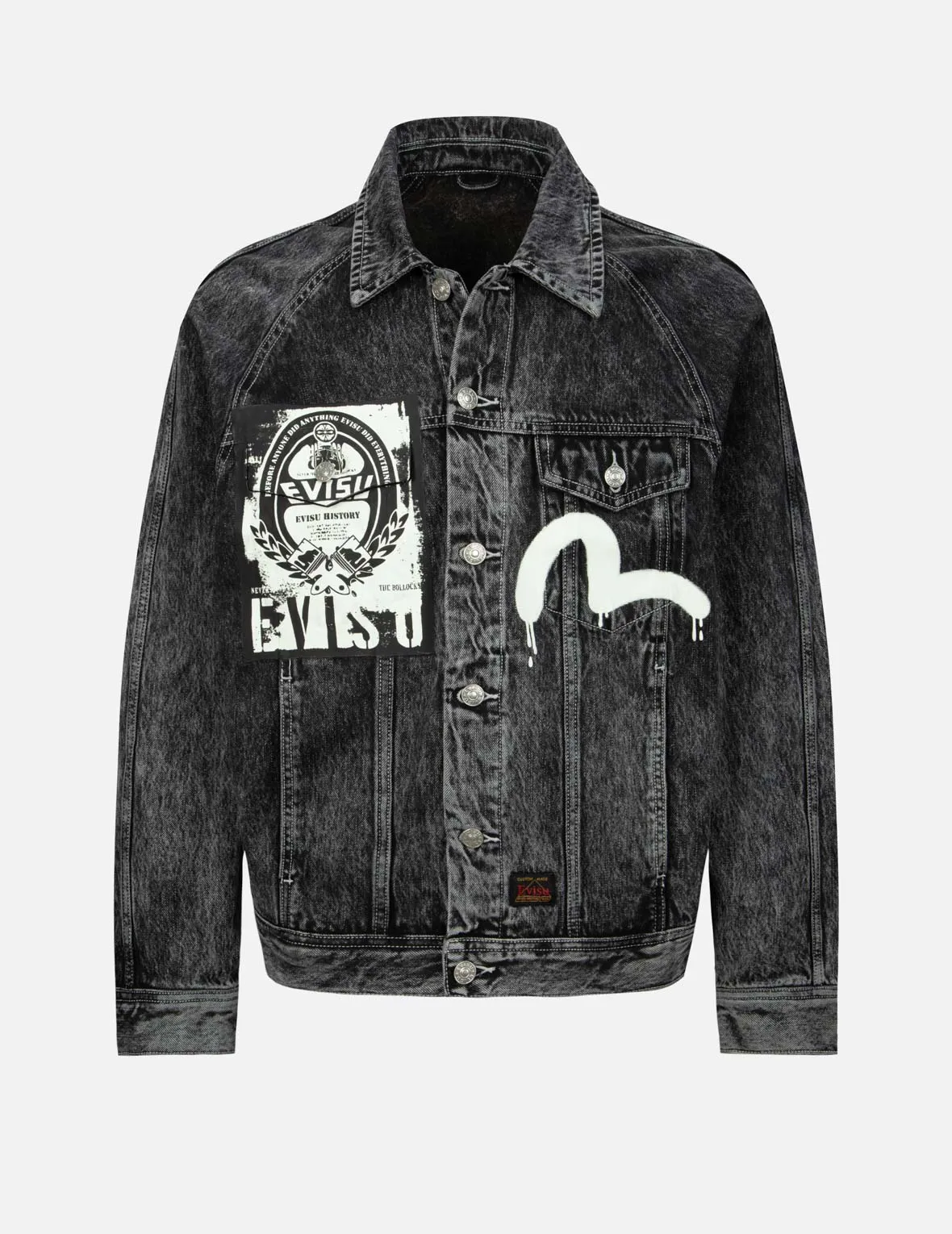 Poster Graphic and Seagull Print Loose Fit Denim Jacket