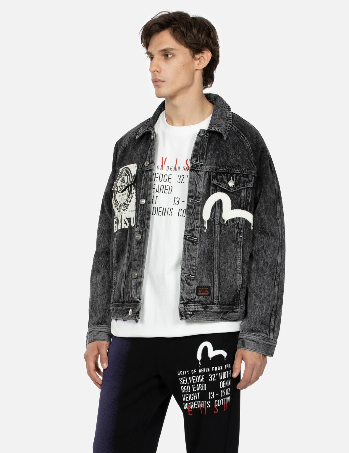 Poster Graphic and Seagull Print Loose Fit Denim Jacket