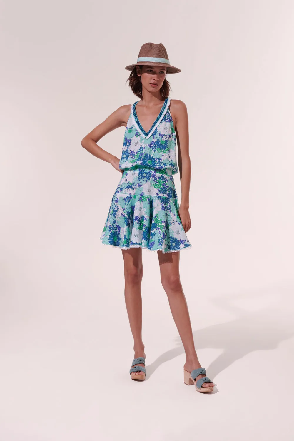 Poupette St. Barth - Mini Dress Agathe - Aqua Flower Mix