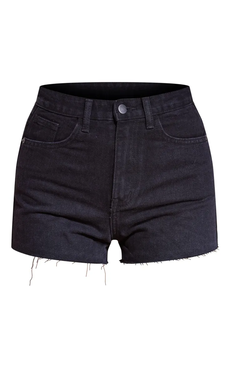 Prettylittlething Washed Black Raw Hem Hotpants