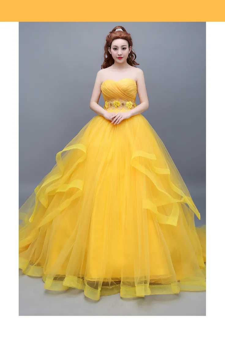 Princess Belle Classic Basque Style With Train Beauty And Beast Cosplay Costume