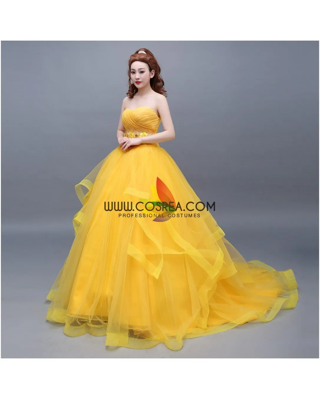 Princess Belle Classic Basque Style With Train Beauty And Beast Cosplay Costume