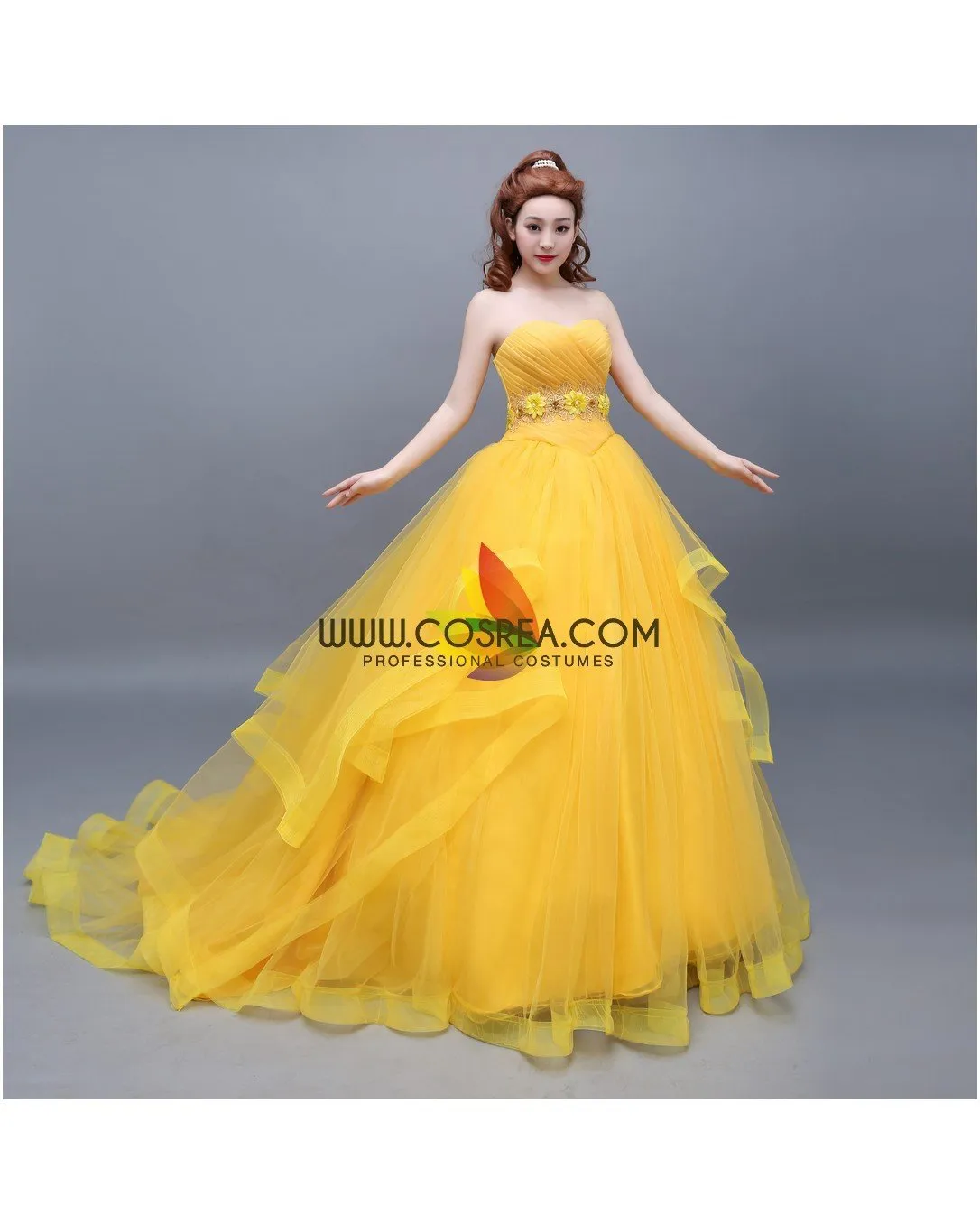 Princess Belle Classic Basque Style With Train Beauty And Beast Cosplay Costume