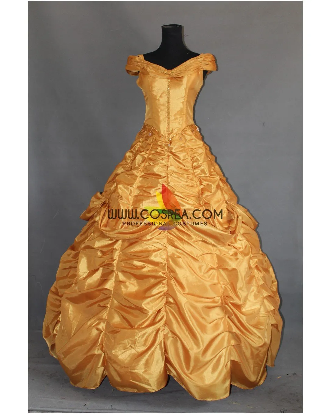 Princess Belle Rose Gold Satin Beauty And Beast Cosplay Costume