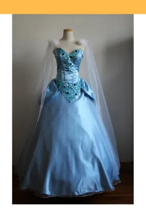 Princess Cinderella Sequin Gems Satin Dress With Chiffon Veil Cosplay Costume