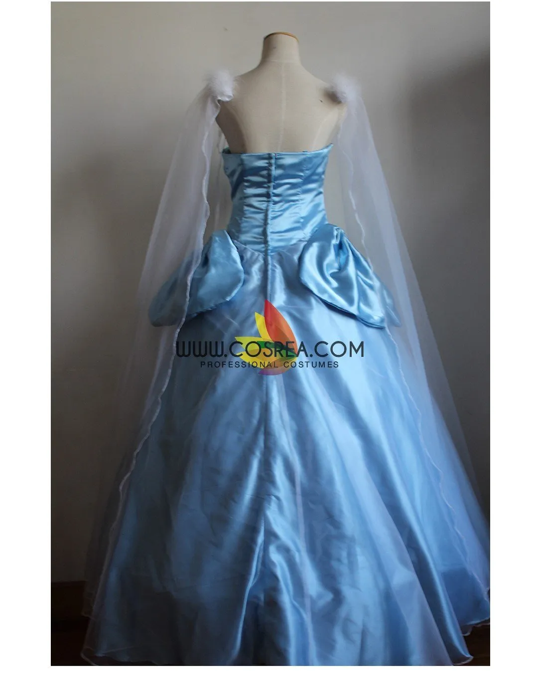 Princess Cinderella Sequin Gems Satin Dress With Chiffon Veil Cosplay Costume