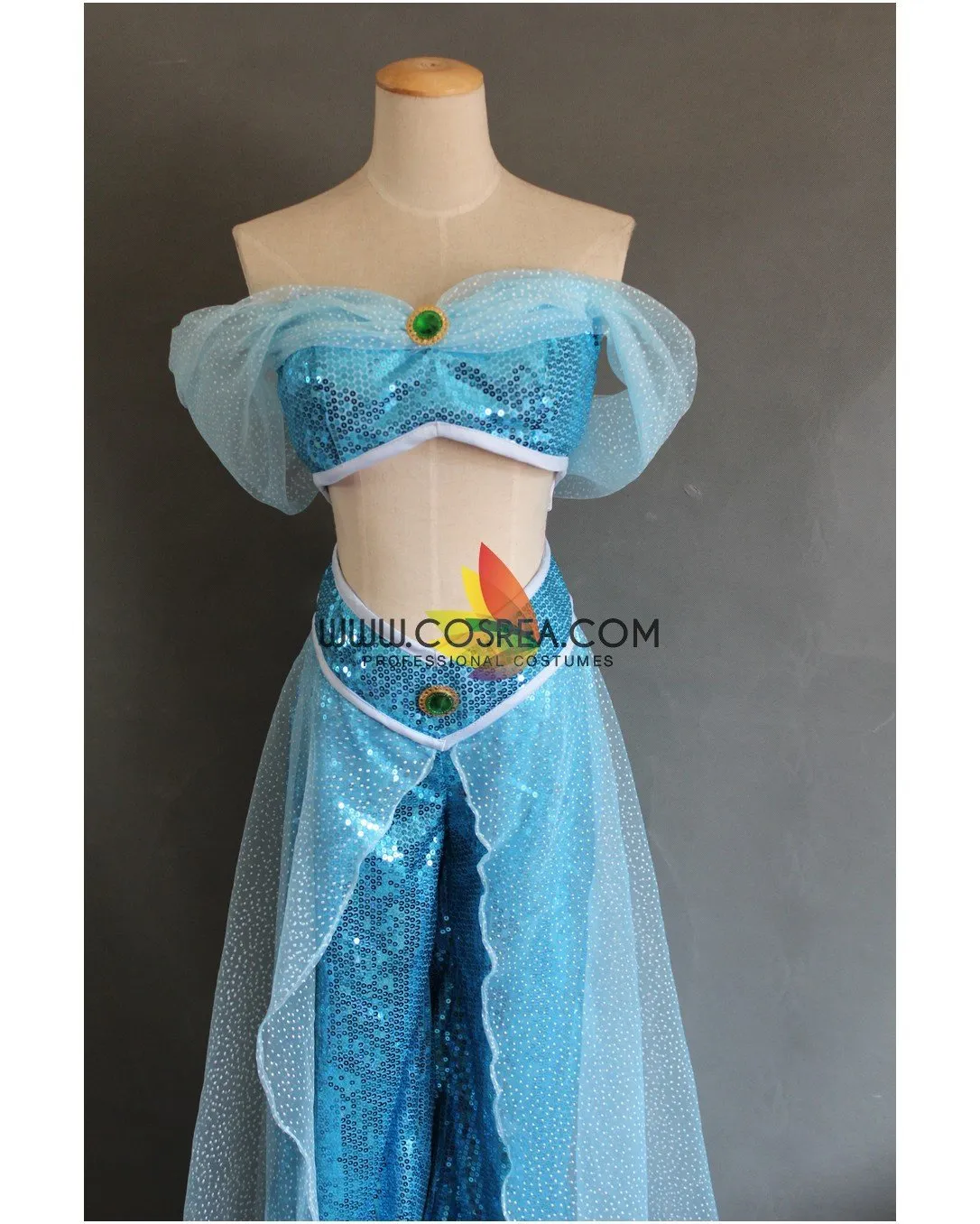 Princess Jasmine Aladdin Sequin Fabric Cosplay Costume