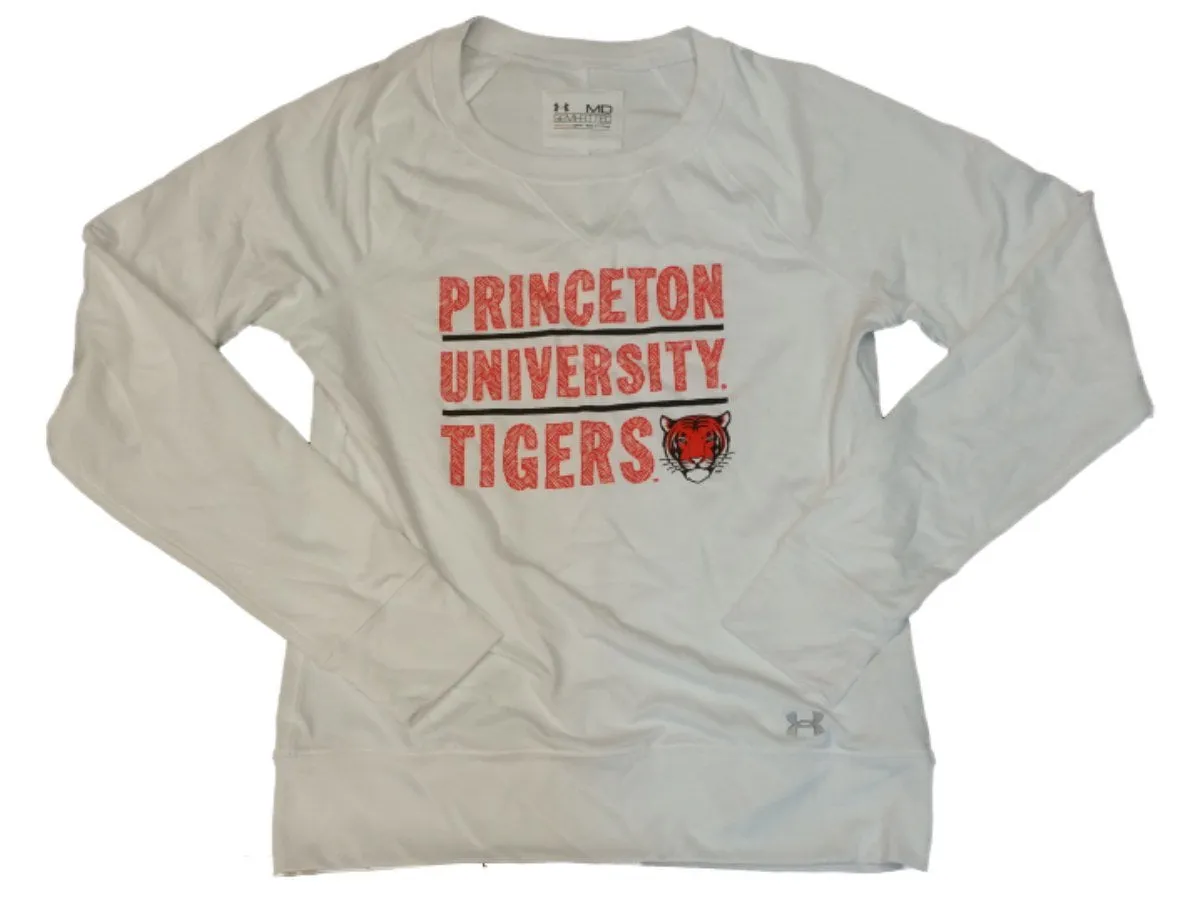 Princeton Tigers Under Armour Semi-Fitted WOMENS White LS Pullover Sweatshirt(M)