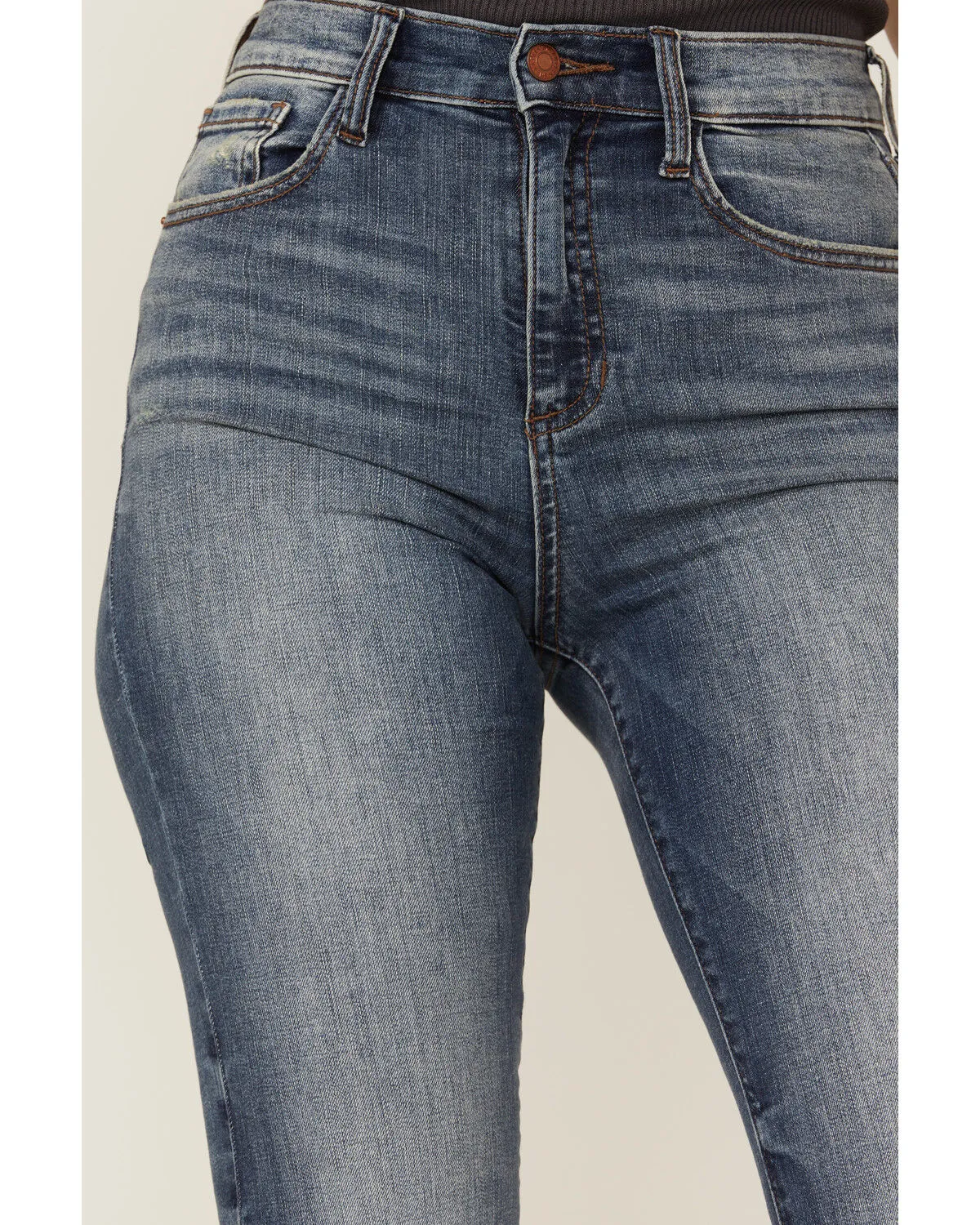 Product Name:  Sneak Peek Women's Vintage High Rise Raw Hem Dark Flare Jeans