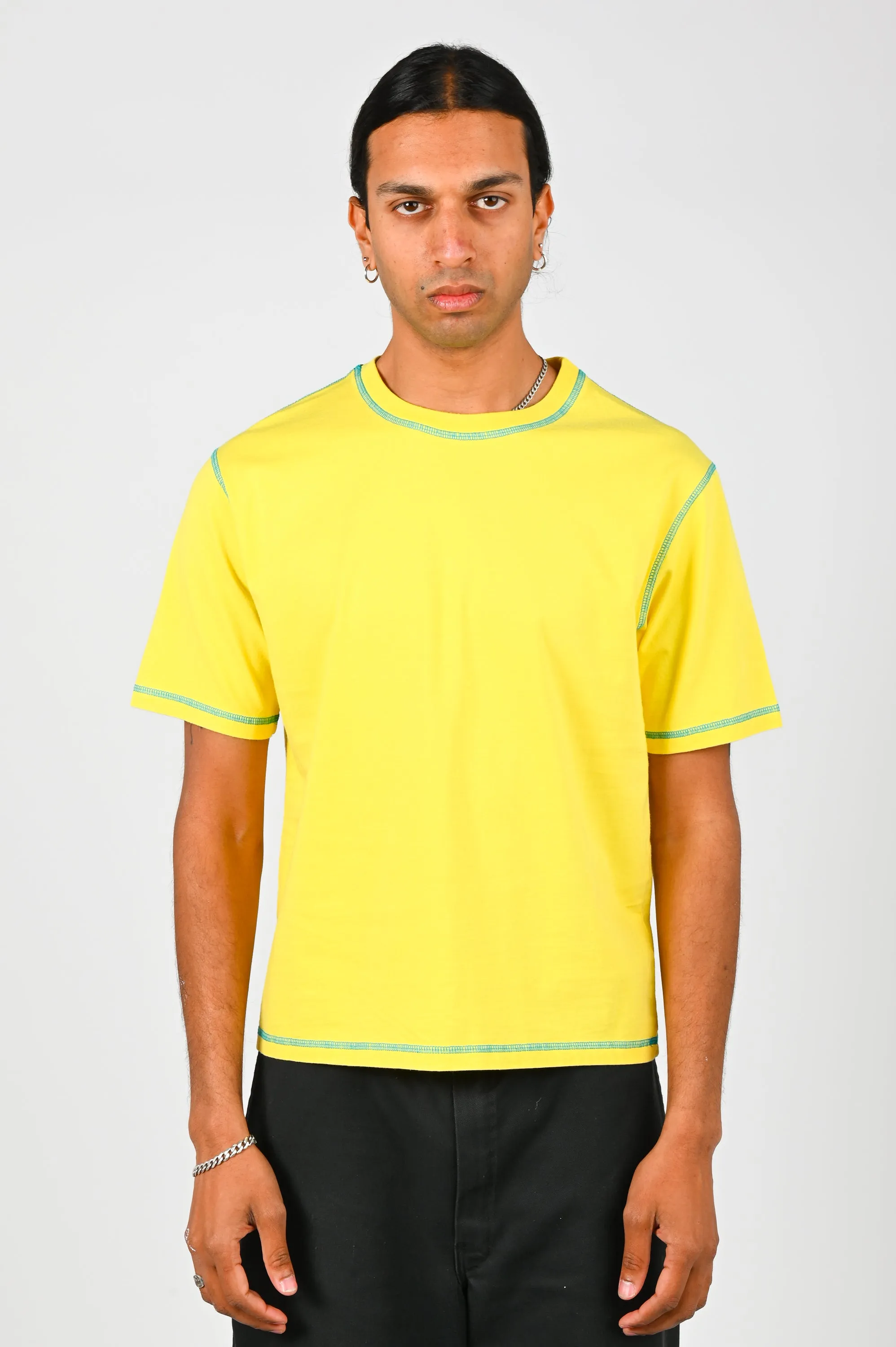 Pseushi 'Contrast Stitch' Tee in Lemon