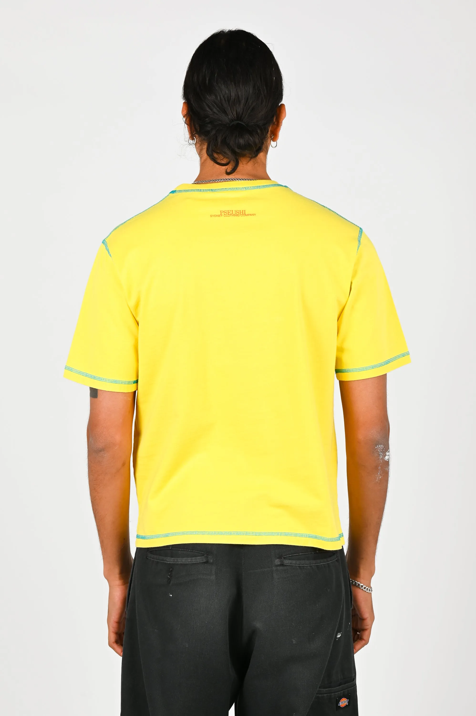 Pseushi 'Contrast Stitch' Tee in Lemon