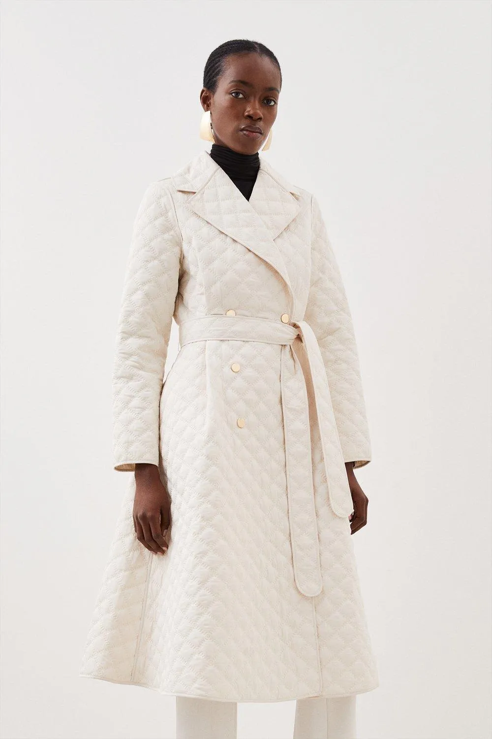 Quilted Full Skirt Midi Coat | Karen Millen