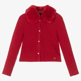 Red Fur Trimmed Cardigan