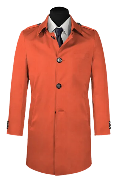 Red single-breasted car coat with epaulettes