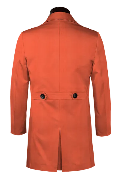 Red single-breasted car coat with epaulettes