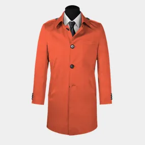 Red single-breasted car coat with epaulettes