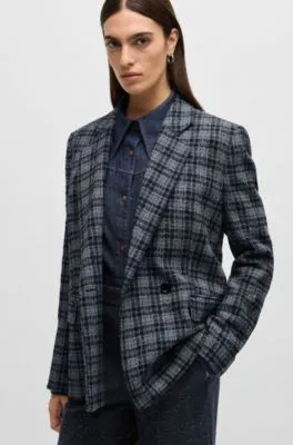 Relaxed-fit double-breasted jacket in checked tweed