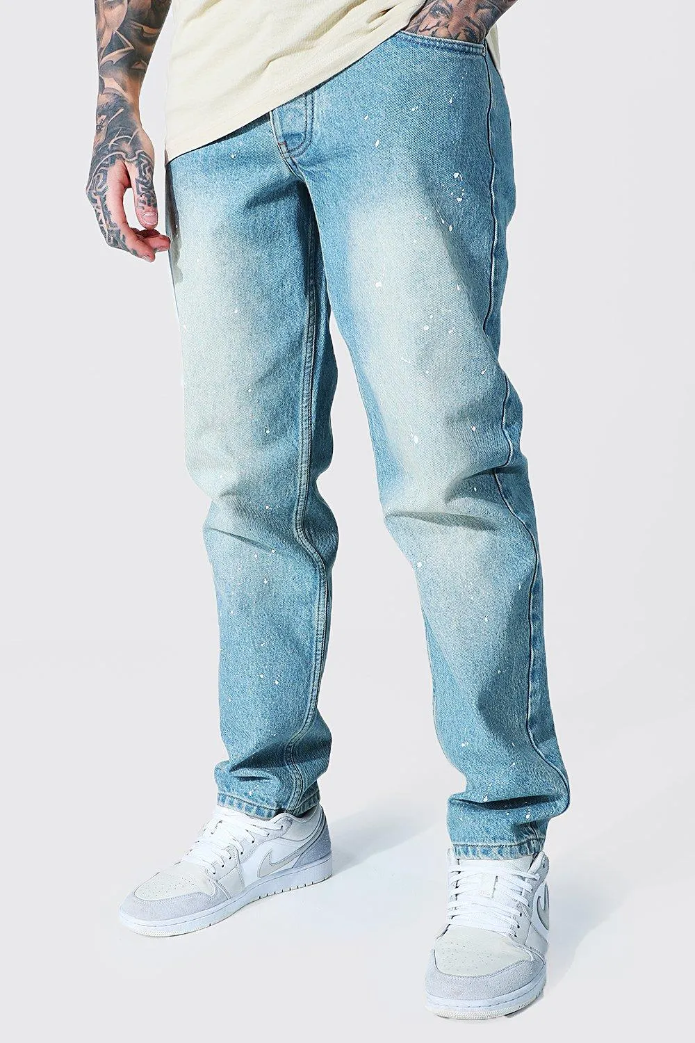 Relaxed Fit Rigid Jeans With Paint Splatter