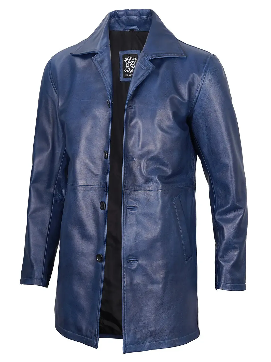 Santiago Blue Wax Real Leather Car Coat