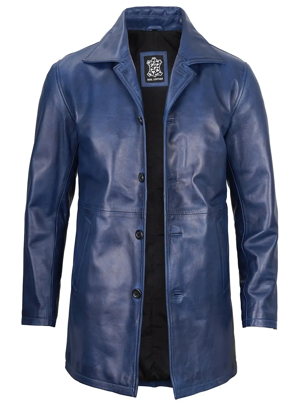 Santiago Blue Wax Real Leather Car Coat