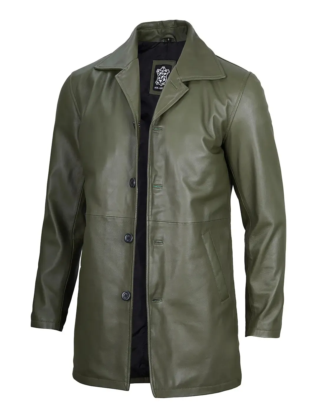 Santiago Military Green Real Leather Car Coat