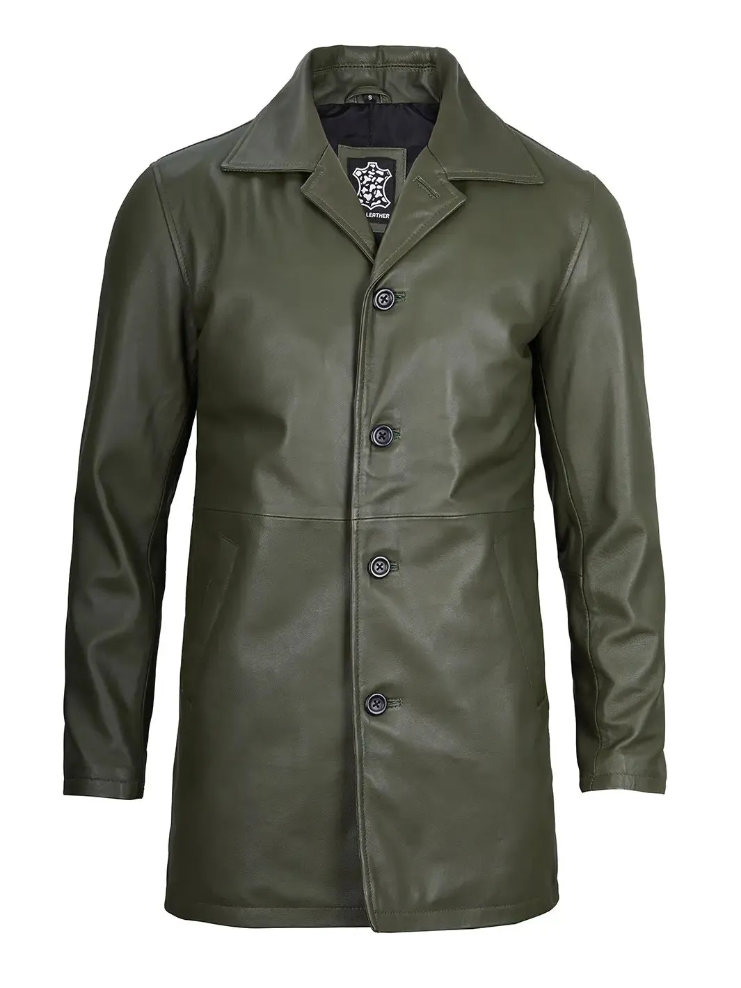 Santiago Military Green Real Leather Car Coat