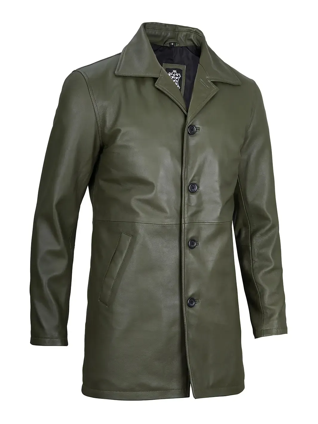 Santiago Military Green Real Leather Car Coat