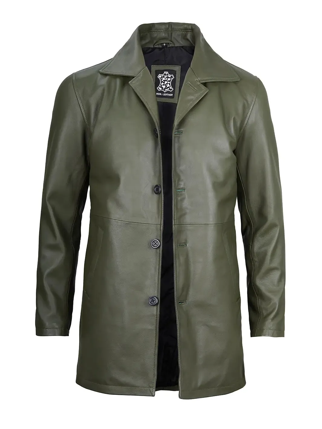 Santiago Military Green Real Leather Car Coat