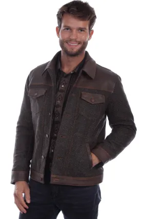 Scully Mens Tweed Jean Vintage Brown Leather Leather Jacket