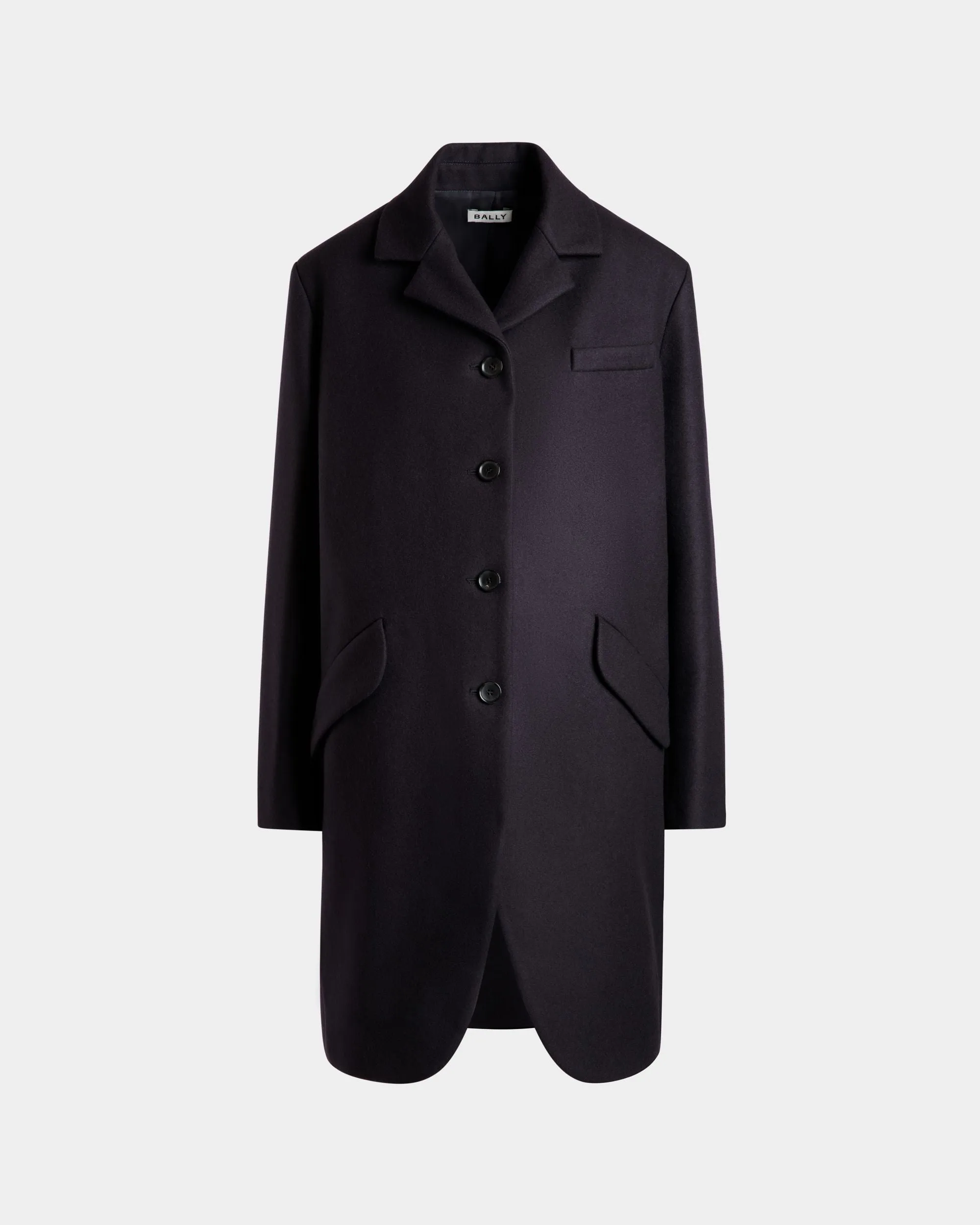 Single-Breasted Midi Coat In a Navy Blue Wool Blend 