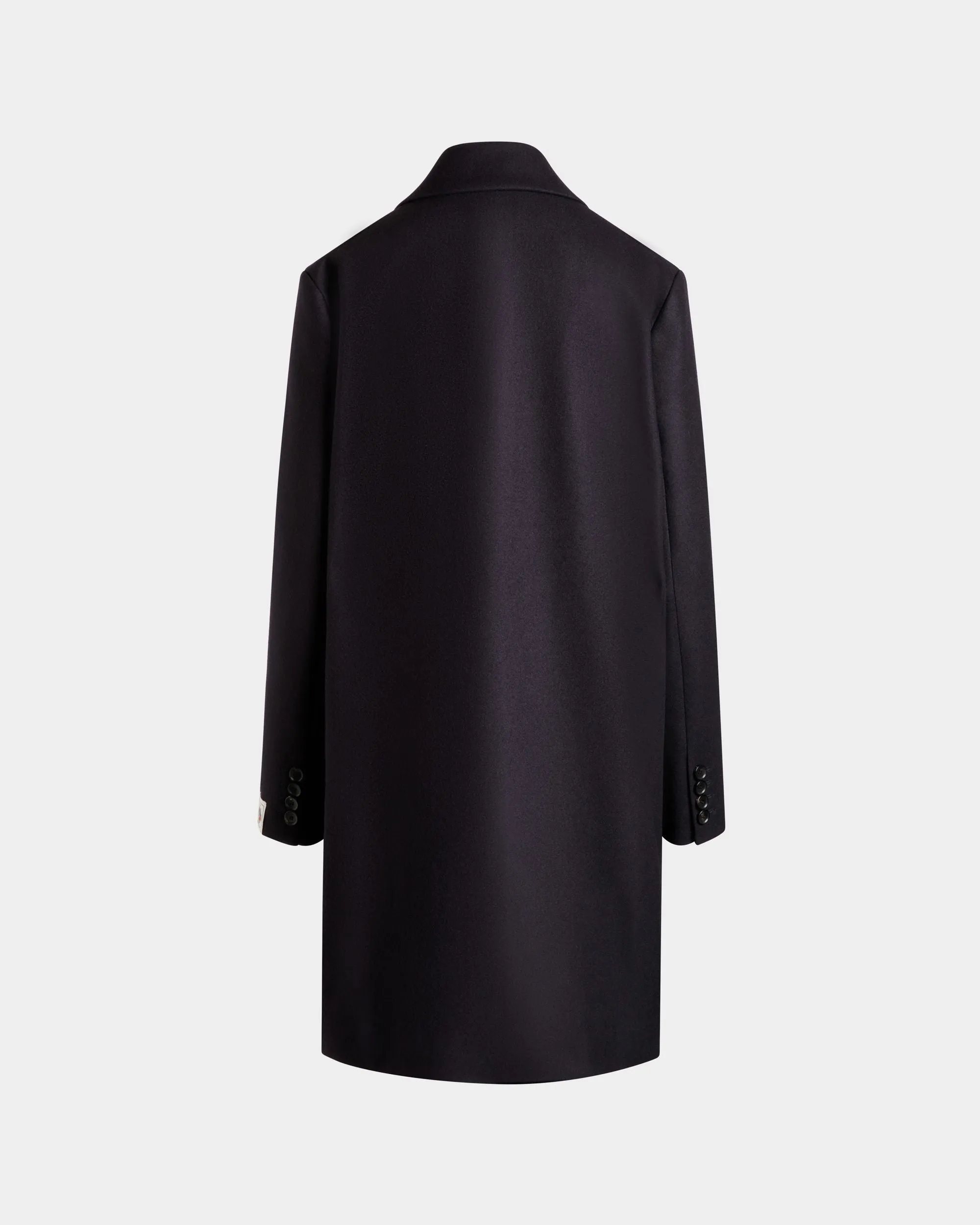 Single-Breasted Midi Coat In a Navy Blue Wool Blend 