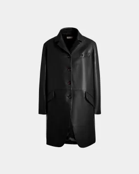 Single-Breasted Midi Coat In Black Leather 