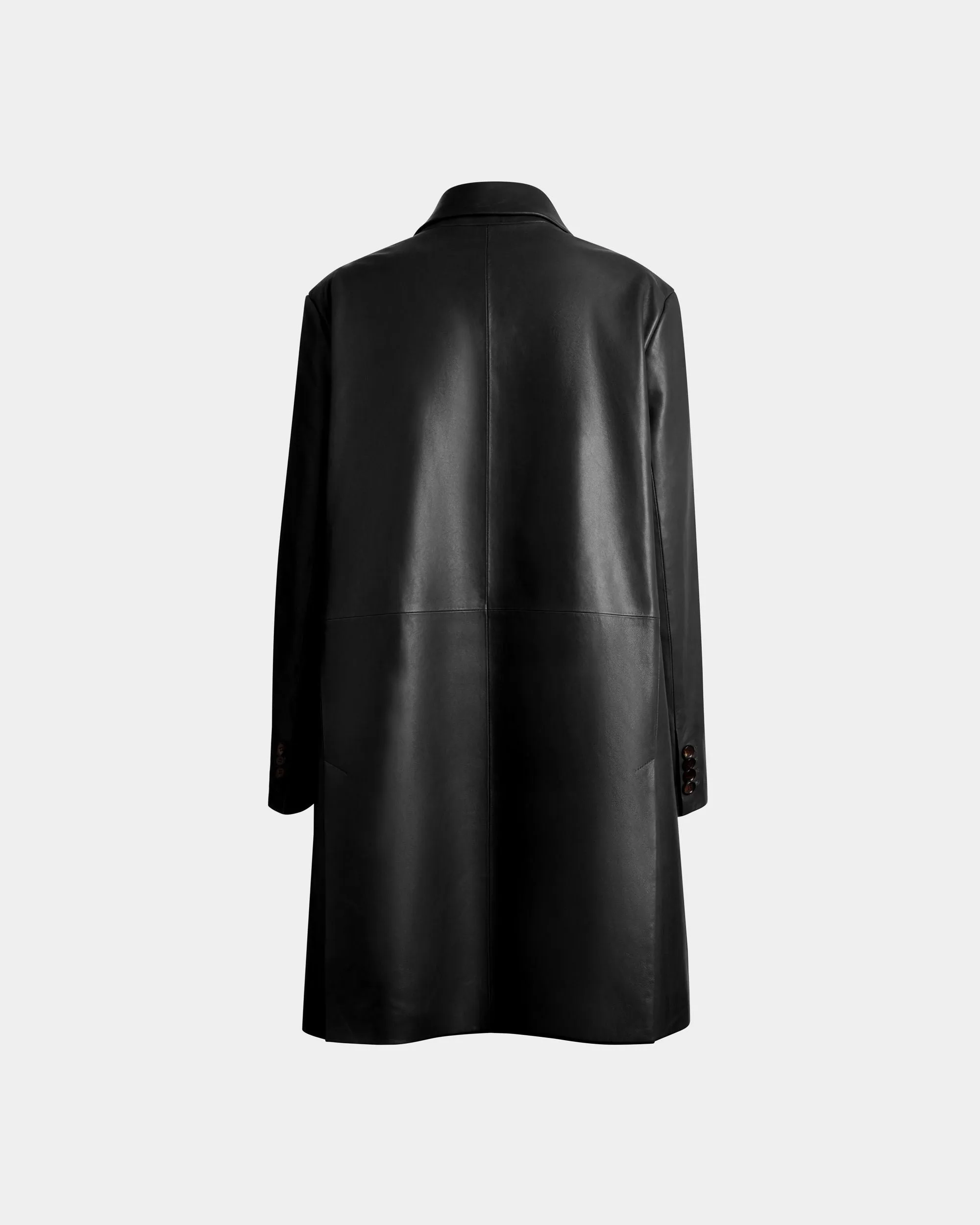 Single-Breasted Midi Coat In Black Leather 