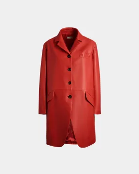 Single-Breasted Midi Coat In Candy Red Leather 