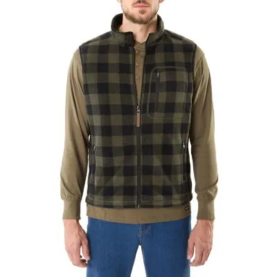 Smith's Workwear Sherpa-Lined Plaid Micro Polarfleece Vest With Zip Pockets