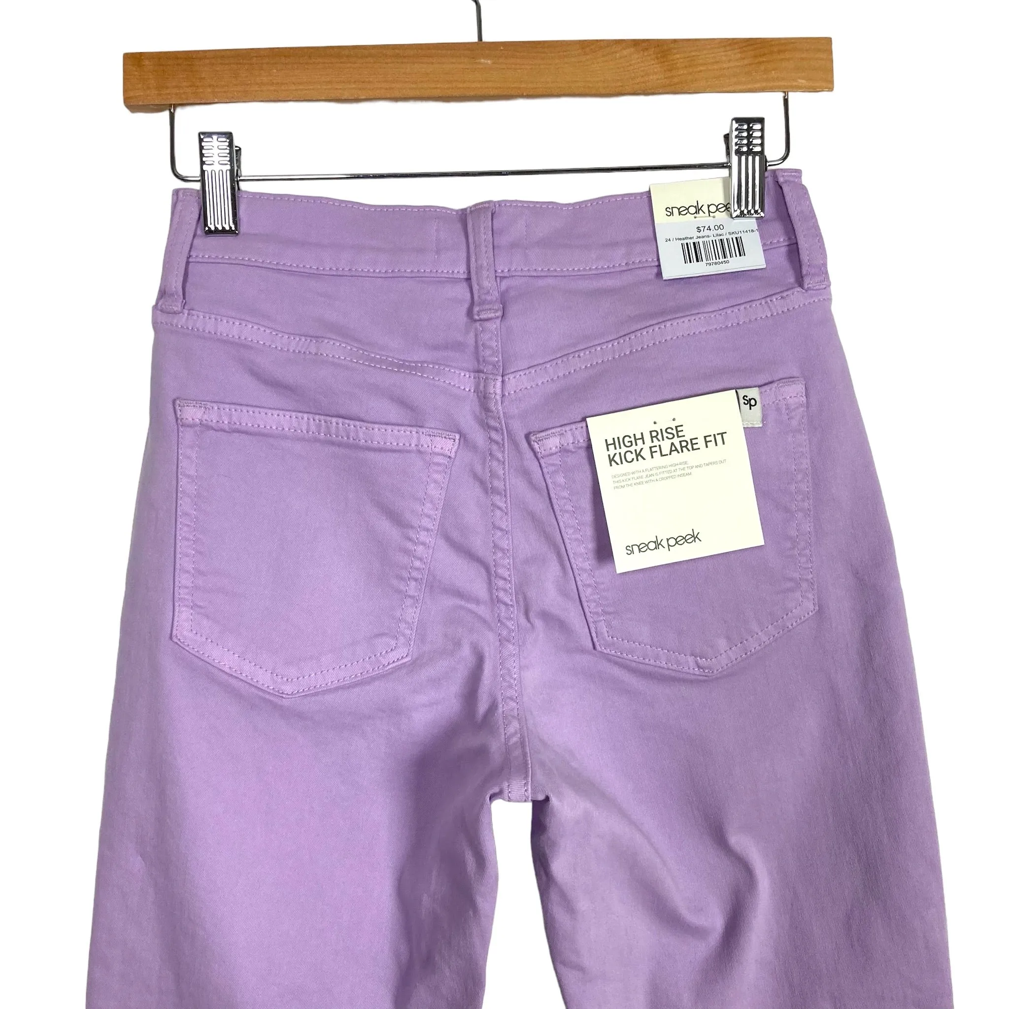 Sneak Peek Lilac High Rise Kick Flare Raw Hem Heather Jeans NWT- Size 0/24 (Inseam 27”)