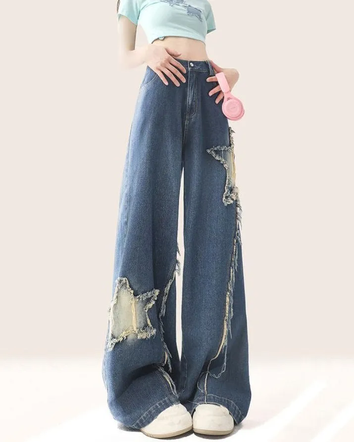 Star Patch Wide Leg Jeans