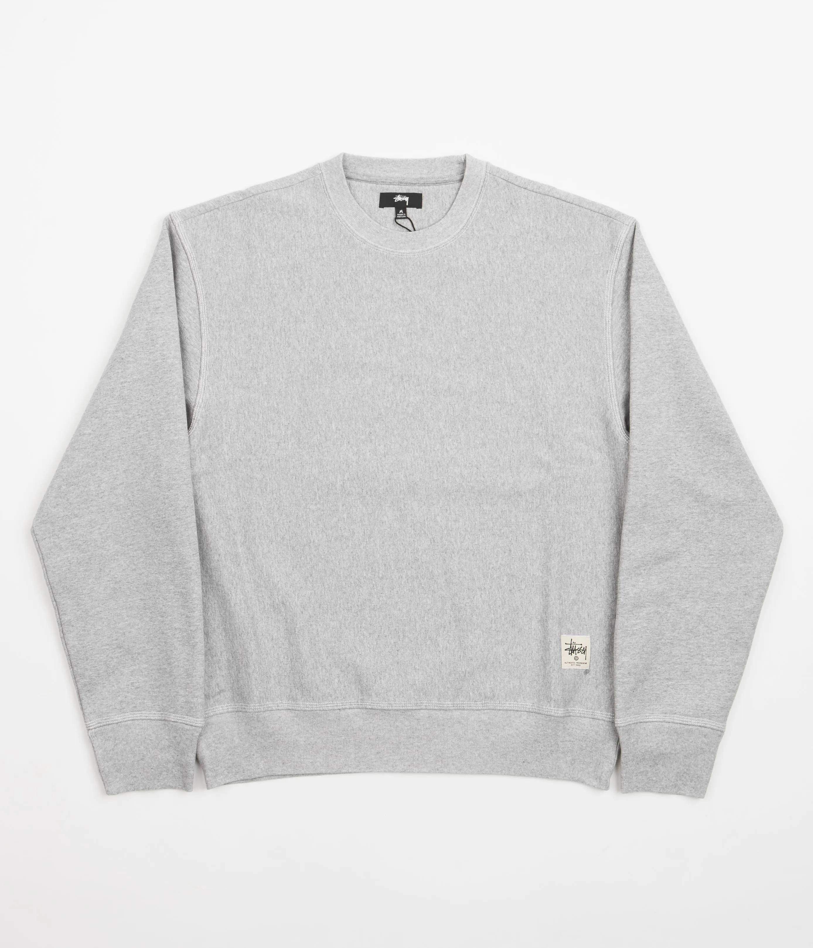 Stussy Contrast Stitch Label Crewneck Sweatshirt - Grey Heather